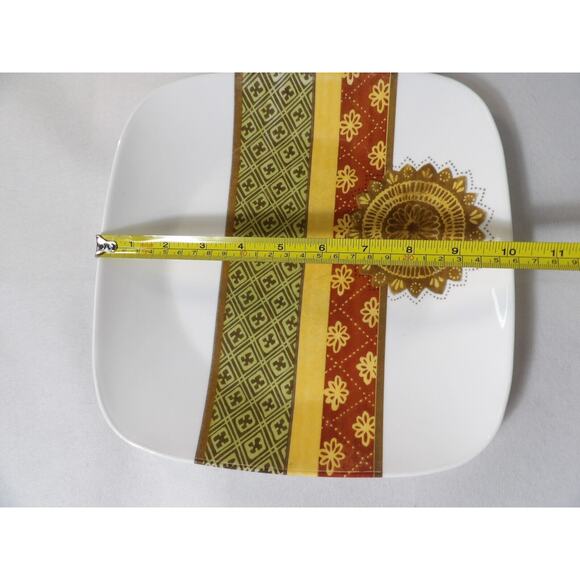 Corelle Bamako Square Dinner Plates Mediterranean Set of 4 Red Gold Green - Picture 4 of 9